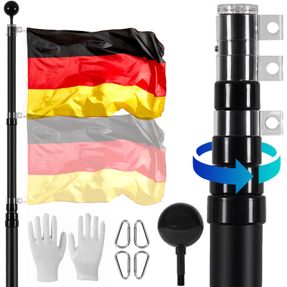20FT Telescopic Flagpole Kit Heavy Duty Aluminum Flagpole German Black