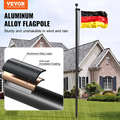 20FT Detachable Flagpole Kit Heavy Duty Aluminum German Black Flagpole