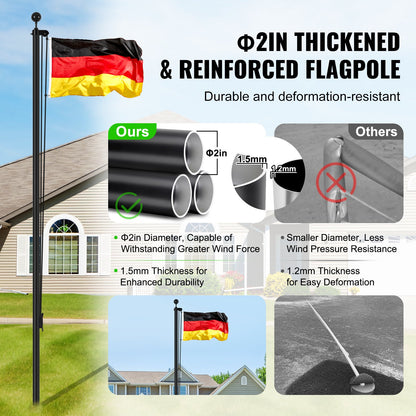 30FT Abnehmbare Fahnenmast Kit Heavy Duty Aluminium Fahnenmast Deutsch Schwarz