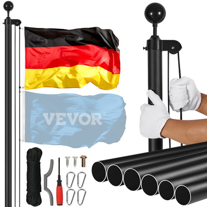 30FT Abnehmbare Fahnenmast Kit Heavy Duty Aluminium Fahnenmast Deutsch Schwarz