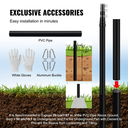 25FT Telescoping Flag pole Kit, Heavy Duty Aluminum Alloy in Ground Flag Poles for Outside, 3 Display Modes Flagpole with 3x5 American Flag, Professional Accessories, Black