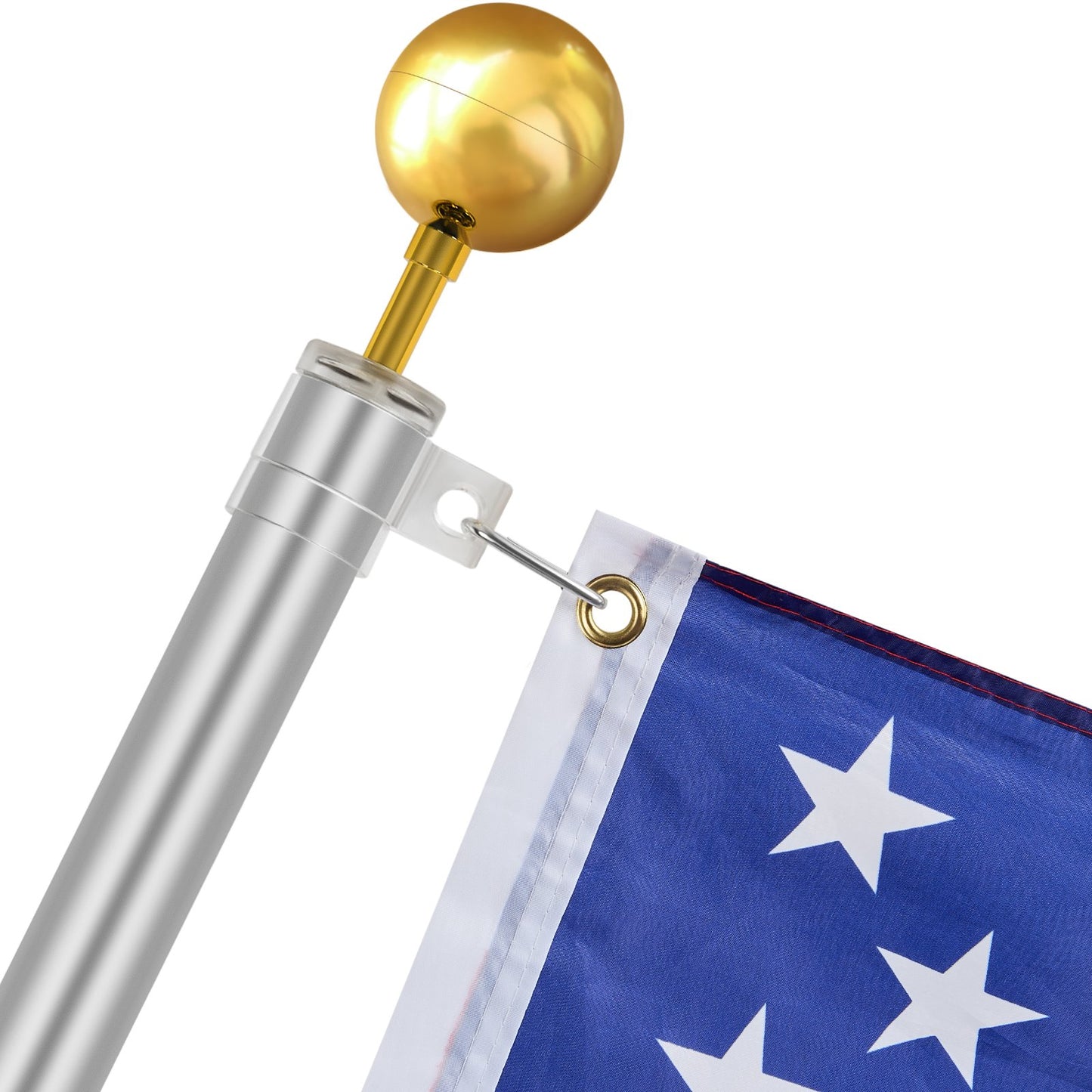 25FT Telescoping Flag pole Kit, Heavy Duty Aluminum Alloy in Ground Flag Poles for Outside, 3 Display Modes Flagpole with 3x5 American Flag, Professional Accessories, Silver