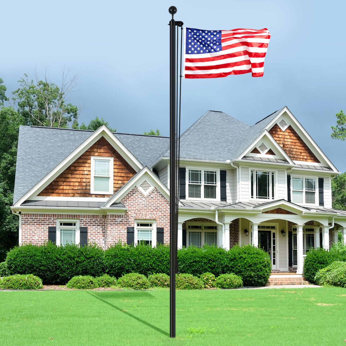20FT Detachable Flagpole Kit Heavy Duty Aluminum Flag Pole American Black