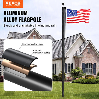 25FT Sectional Flag pole Kit, Heavy Duty Aluminum Alloy in Ground Flag poles for Outside, 3 Display Modes Flagpole with 3x5 American Flag, Professional Accessories, Black