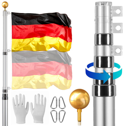 25FT Teleskop Fahnenmast Kit Heavy Duty Aluminium Fahnenmast Deutsch Silber