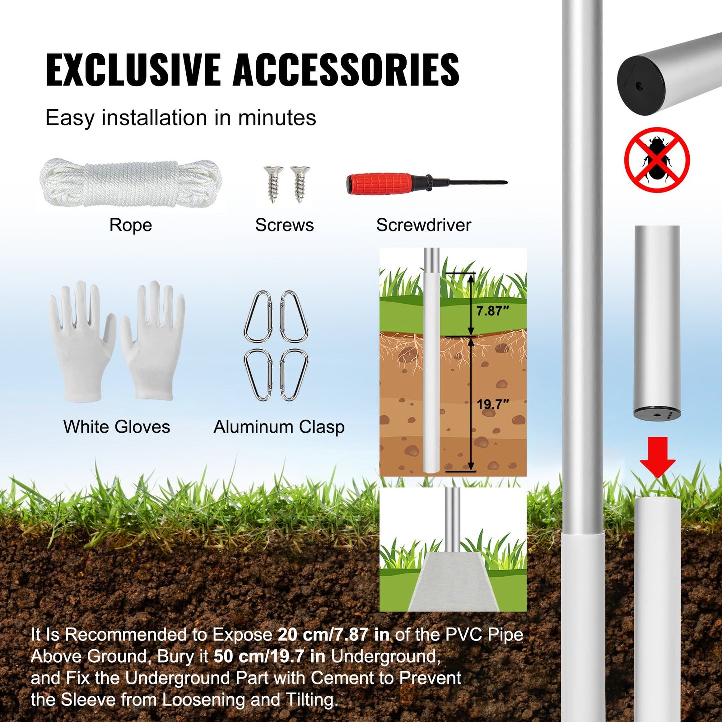 25FT Abnehmbare Fahnenmast Kit Heavy Duty Aluminium Fahnenmast Deutsch Silber