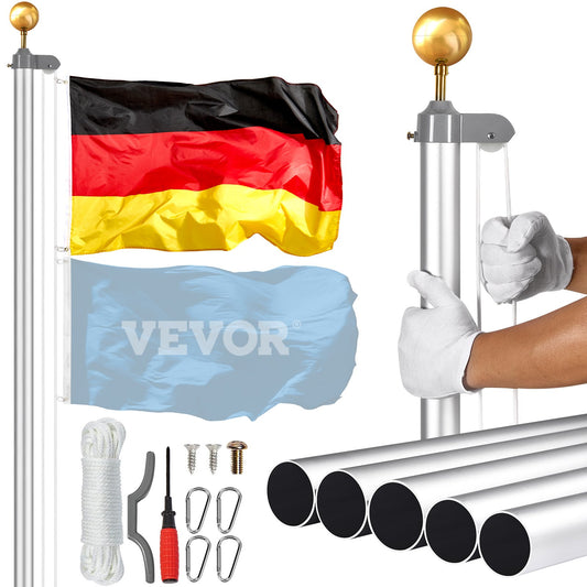 25FT Abnehmbare Fahnenmast Kit Heavy Duty Aluminium Fahnenmast Deutsch Silber