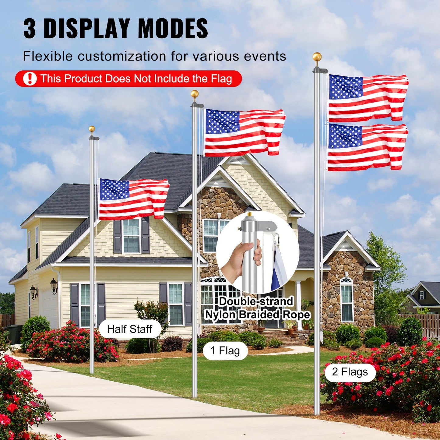 25FT Abnehmbare Fahnenmast Kit Heavy Duty Aluminium Fahnenmast Silber