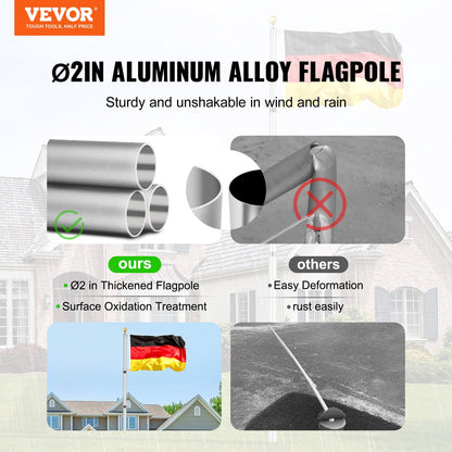 30FT Teleskop Fahnenmast Kit Heavy Duty Aluminium Fahnenmast Deutsch Silber