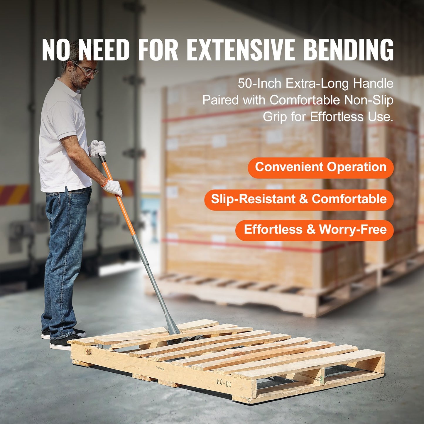 Pall Buster, 50-tums handtag, 2000 lbs Viktkapacitet, Q235 kolstål, Heavy Duty Deck Wrecker Demolering Träpall Verktygsbrytare Pry Bar Avdragare för effektiv och enkel borttagning av brädor