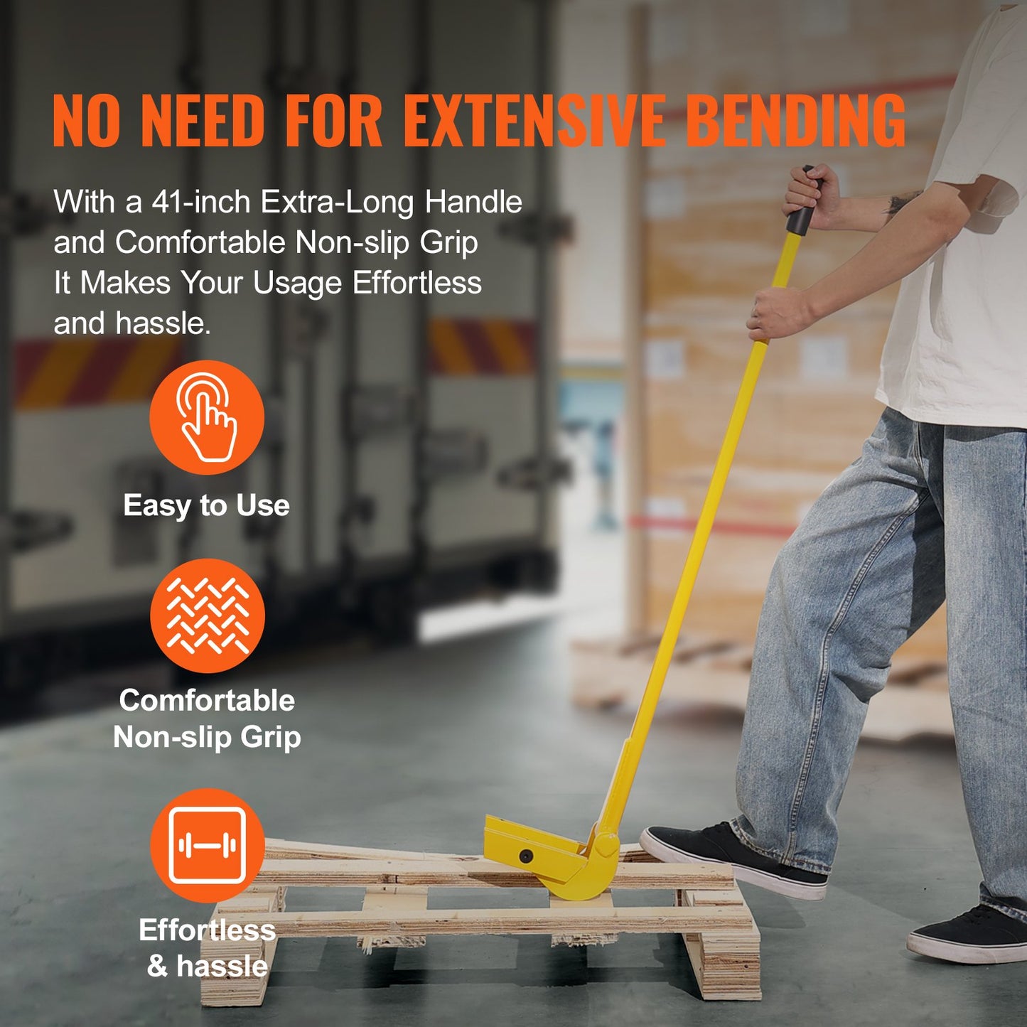 Pallet Buster, 41-tums handtag, 2000 lbs Viktkapacitet, Q235 Kolstål, Heavy Duty Deck Wrecker Demolition Träpall Tool Breaker Pry Bar Avdragare för effektiv och enkel borttagning av brädor