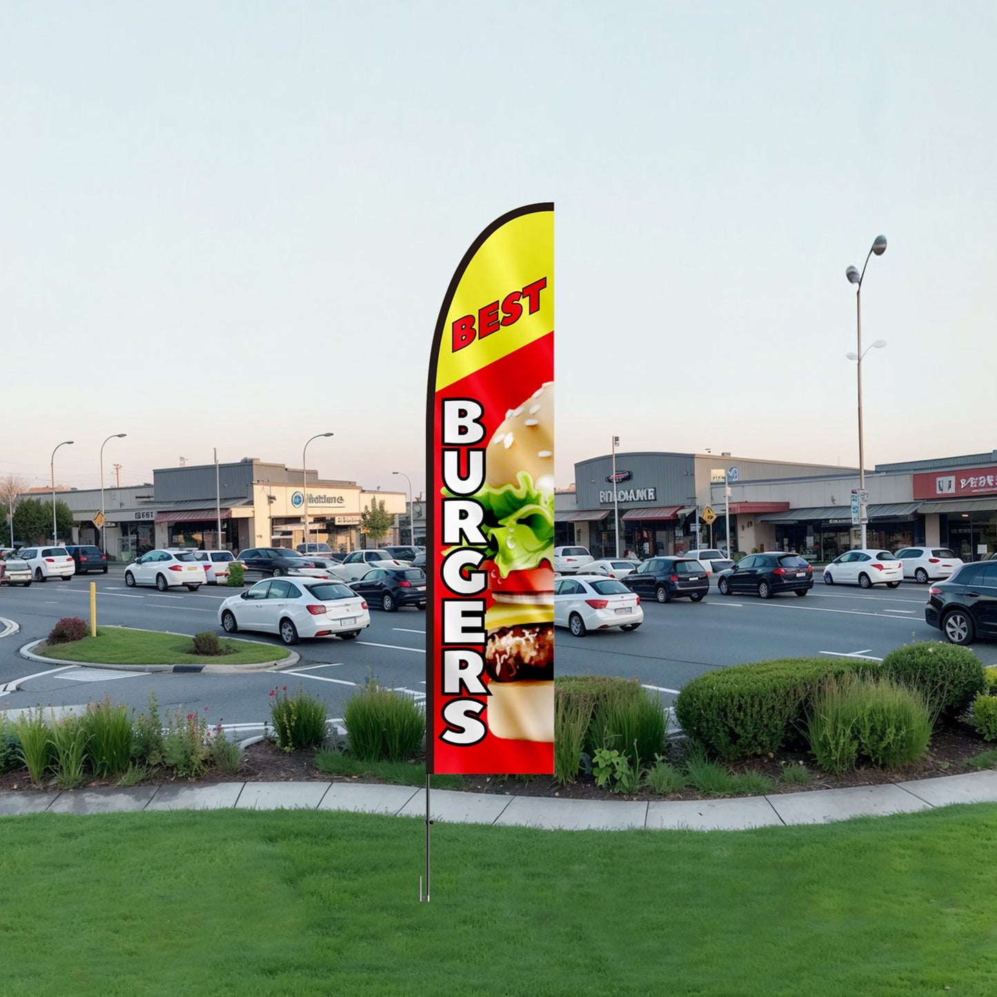 Burger Restaurant Advertising Feather Flag with Pole Kit, Advertising Flags for Business Outside, Includes 1 Banner Flag, 1 Pole, 1 Ground Stake, Swooper Flag for Businesses 16.3 FT