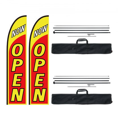 Open Flags with Pole Kit, Advertising Flags for Business Outside, Advertising Feather Flag Kit, Includes 2 Banner Flags, 2 Poles, 2 Ground Stakes, Open Sign Swooper Flags for Businesses 16.3 FT