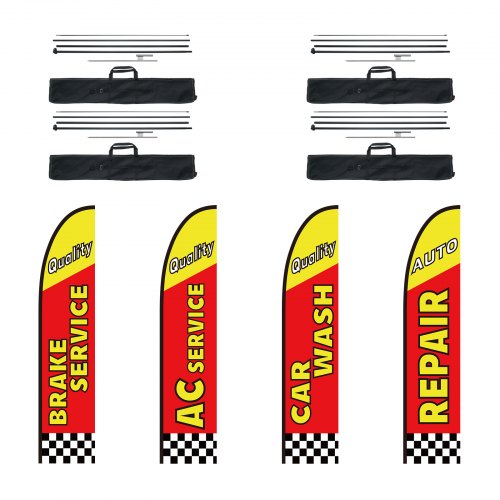 Auto Repair Advertising Feather Flag with Pole Kit, Advertising Flags for Business Outside, Includes 4 Banner Flags, 4 Poles, 4 Ground Stakes, Swooper Flags for Businesses 16.3 FT