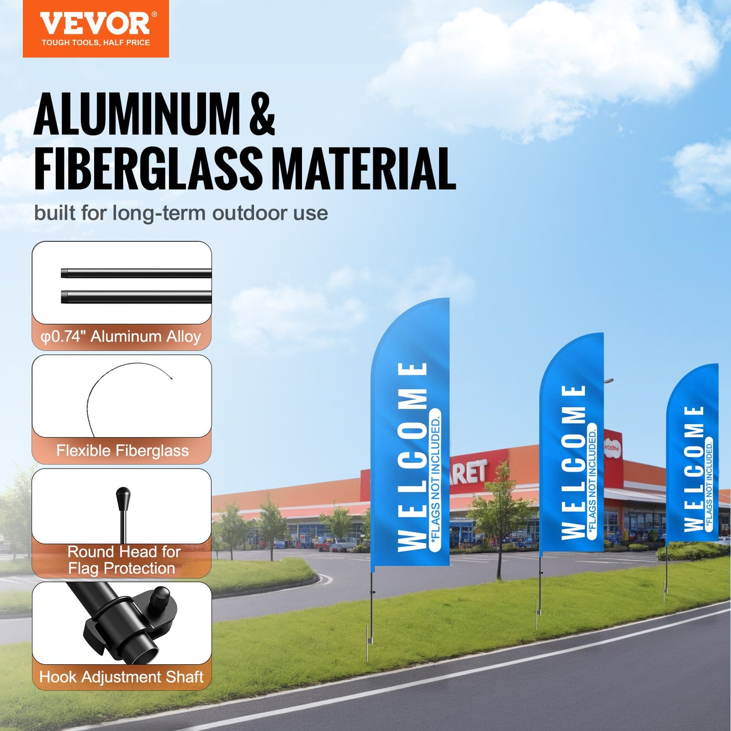 Feather Flag Pole Kit 2-pack Swooper flag pole 12.7 feet with ground stakes