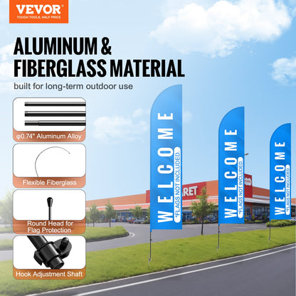 Feather Flag Pole Kit, Swooper Flag Pole Set 16.3 ft, Sign Flag Poles for Business Advertising Flags Outdoor, with A Ground Stake and Carrying Bag (Flag Not Included)
