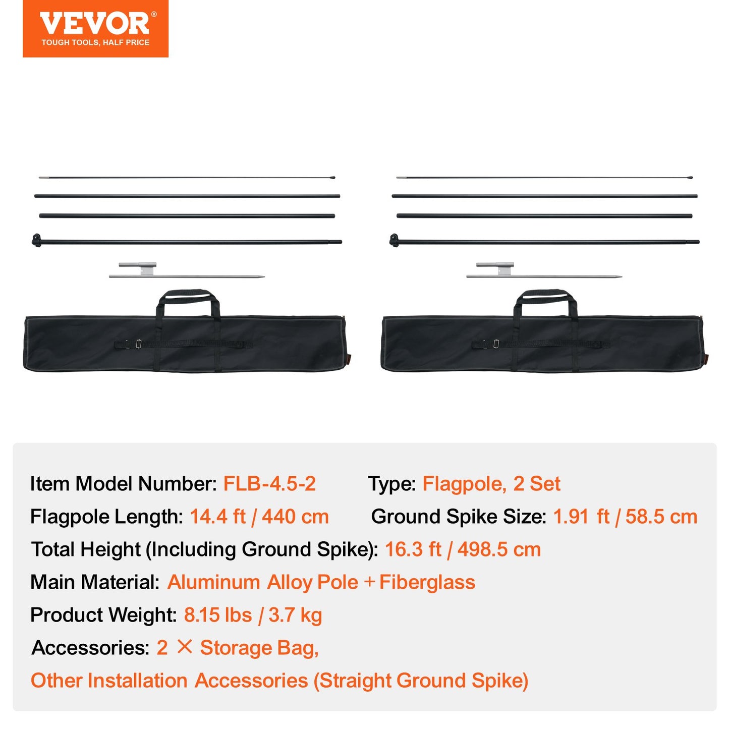 Feather Flag Pole Kit 2-pack Swooper flag pole 16.3 feet with ground stakes