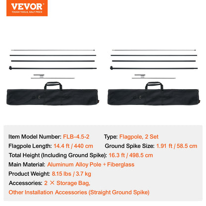 Feather Flag Pole Kit 2-pack Swooper flag pole 16.3 feet with ground stakes