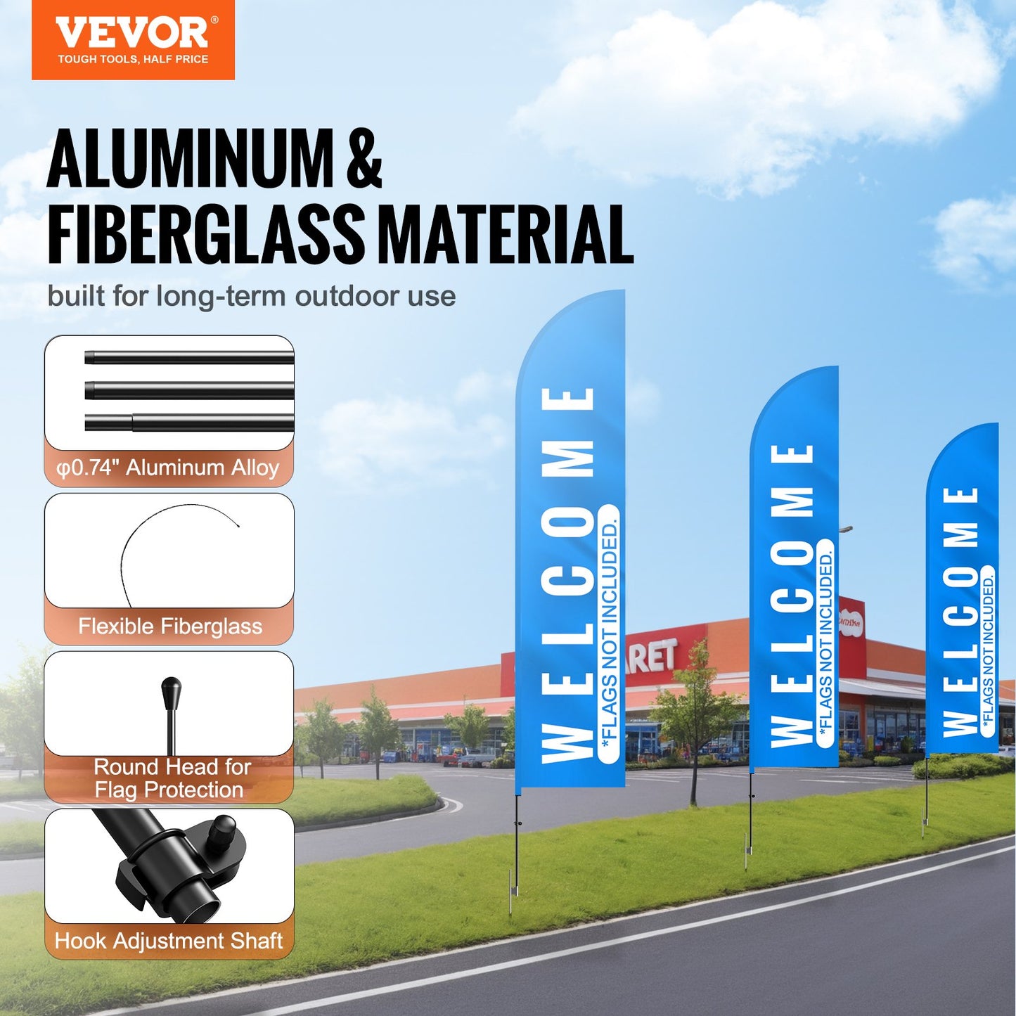 Feather Flag Pole Kit 3-pack Swooper flag pole 16.3 feet with ground stakes