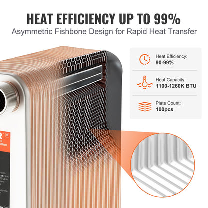 100 plattvärmeväxlare 4*1-1/4" MNPT-portar 5"x 12" lödda 316L St. Stål