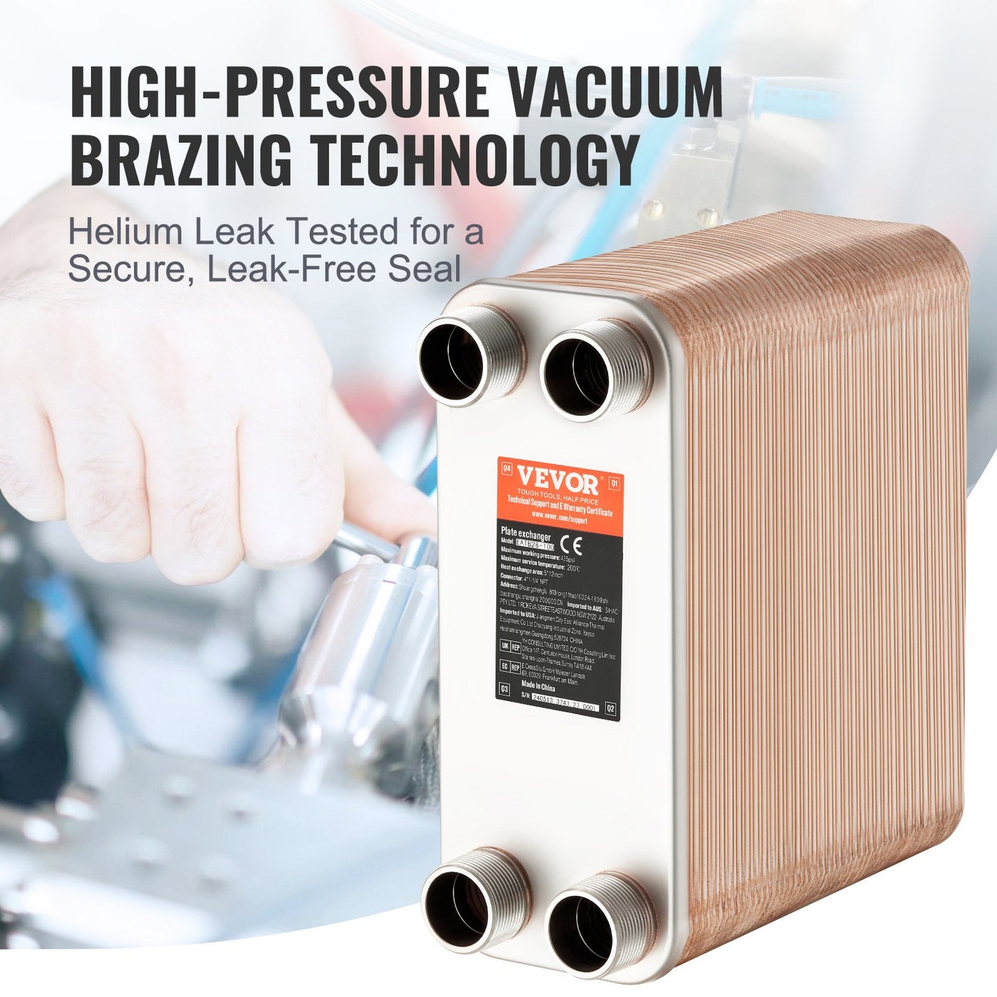 100 plattvärmeväxlare 4*1-1/4" MNPT-portar 5"x 12" lödda 316L St. Stål