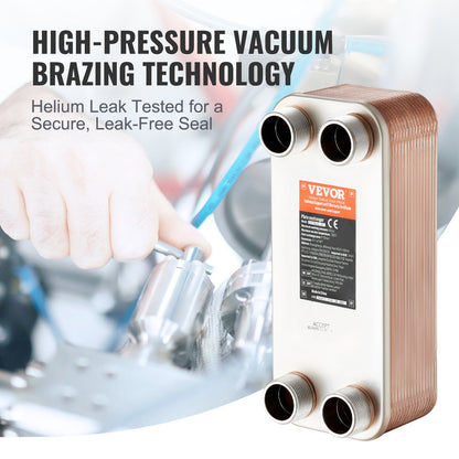 Heat Exchanger, 5"x 12" 30 Plates Brazed Plate Heat Exchanger, Copper/316L Stainless Steel Water To Water Heat Exchanger For Floor Heating, Water Heating, Snow Melting, Beer Cooling