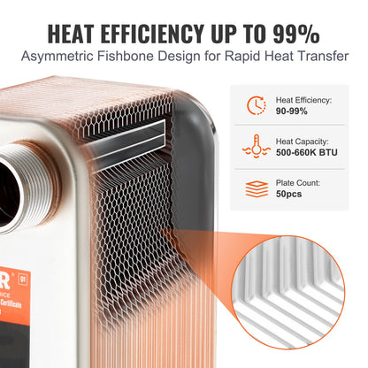 50 Plattenwärmetauscher 4 x 1-1/4 Zoll MNPT-Anschlüsse 5 x 12 Zoll, gelöteter Edelstahl 316L