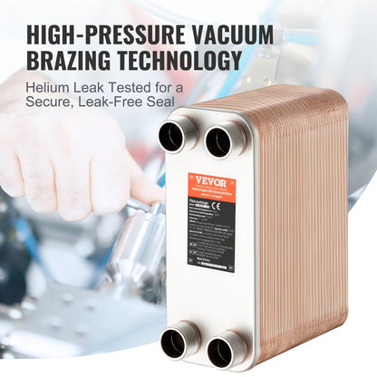 Heat Exchanger, 5"x 12" 80 Plates Brazed Plate Heat Exchanger, Copper/316L Stainless Steel Water To Water Heat Exchanger For Floor Heating, Water Heating, Snow Melting, Beer Cooling