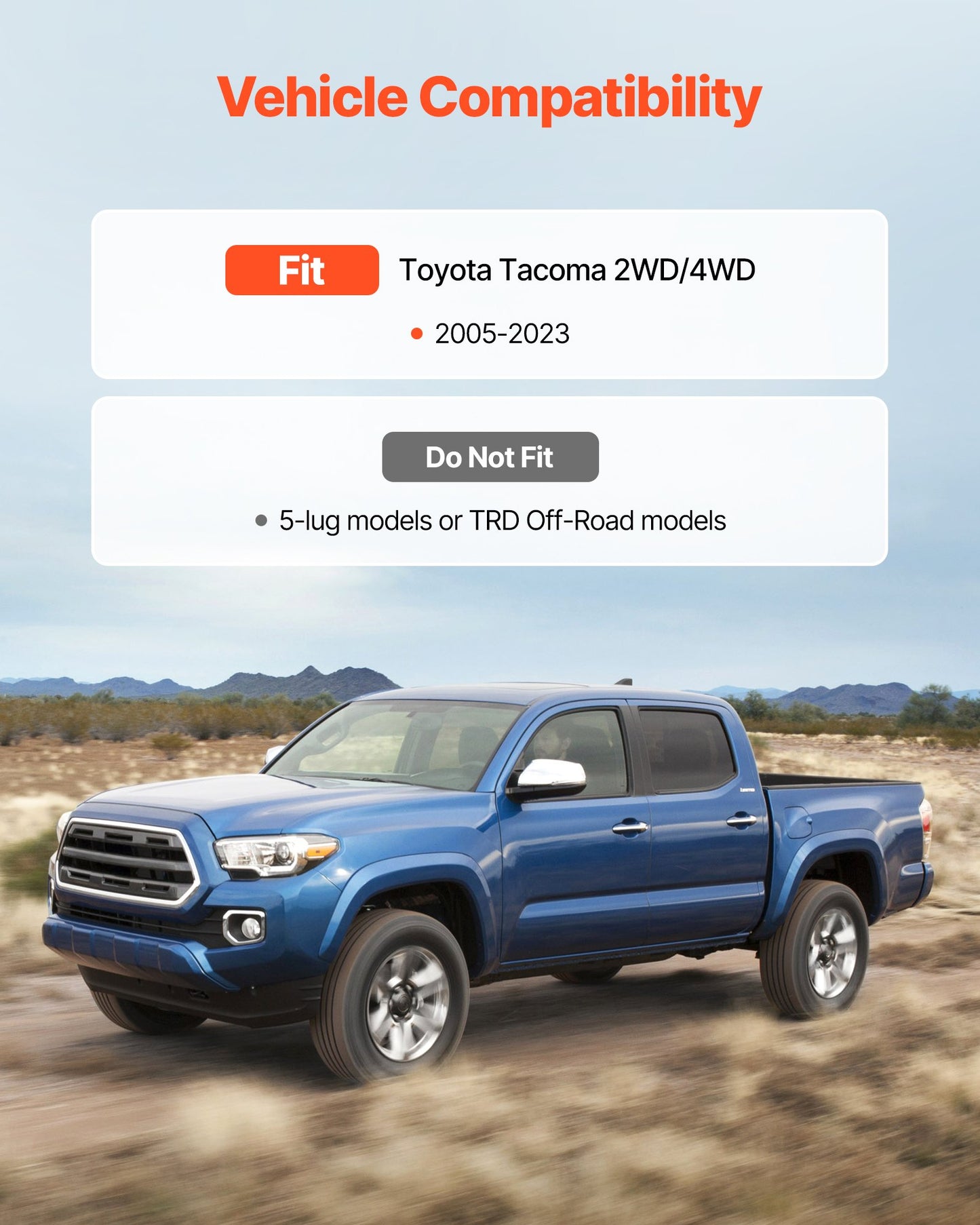 3 Inch Front and 2 Inch Rear Leveling Lift Kit for 2005-2021, 2022, 2023 Toyota Tacoma 2WD/4WD, Chassis Level Kit with 2 Front Strut Spacers, 2 Rear Lift Blocks, 4 U-Bolts, Suspension Level Kit