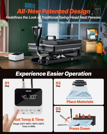 Hybrid Heat Press, 15 x 15 inch, 5-in-1 Multifunction, Heat Up Fast and Even, All-New Patented Design, Easy to Control, Sublimation Press Machine for T-shirts/Mugs/Tumblers/Caps/Plates, Black