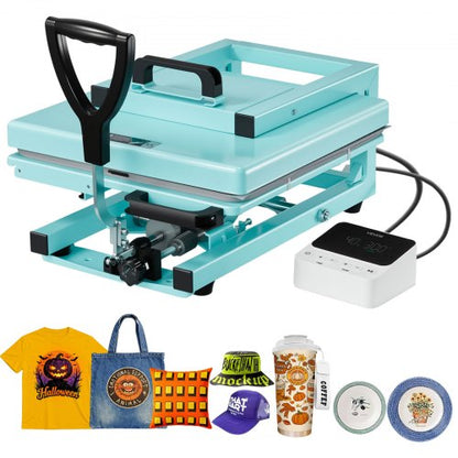 Hybrid Heat Press, 15 x 15 inch, 5-in-1 Multifunction, Heat Up Fast and Even, All-New Patented Design, Easy to Control, Sublimation Press Machine for T-shirts/Tumblers/Caps/Plates, Light Green