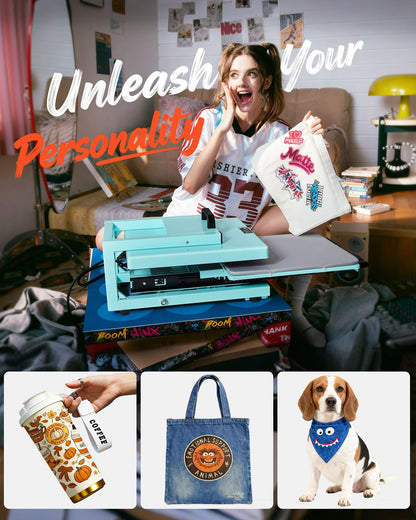 Hybrid Heat Press, 15 x 15 inch, 8-in-1 Multifunction, Heat Up Fast and Even, All-New Patented Design, Easy to Control, Sublimation Press Machine for T-shirts/Tumblers/Caps/Plates, Light Green