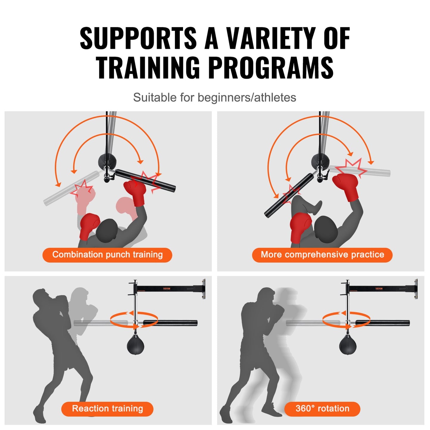 Box-Spinning-Stange zur Wandmontage, Spinning-Stange mit Punchingball, verstellbarer Box-Geschwindigkeitstrainer, Reflex-Boxstange mit Handschuhen, Box-Trainingsgerät für Kickboxen, MMA, Fitness