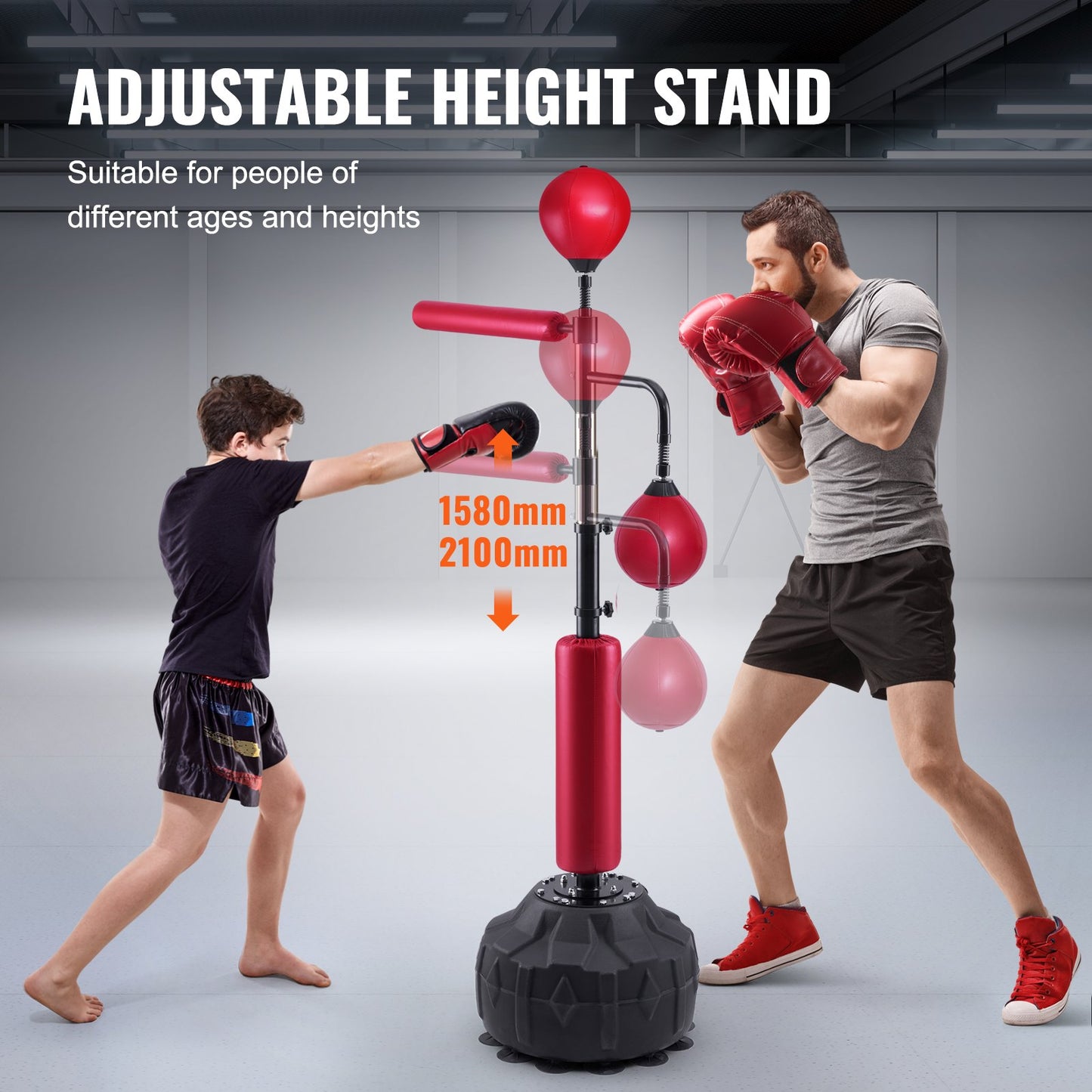 Boxing Speed Trainer, Punching Bag with Stand, Reflective Punching Bag for Teens and Adults, Height Adjustable Free Standing Strike Bag Set with Gloves, Workout Speed Bag for Training Home Gym, Red