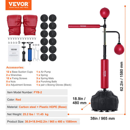 Boxing Speed Trainer, Punching Bag with Stand, Reflective Punching Bag for Teens and Adults, Height Adjustable Free Standing Strike Bag Set with Gloves, Workout Speed Bag for Training Home Gym, Red