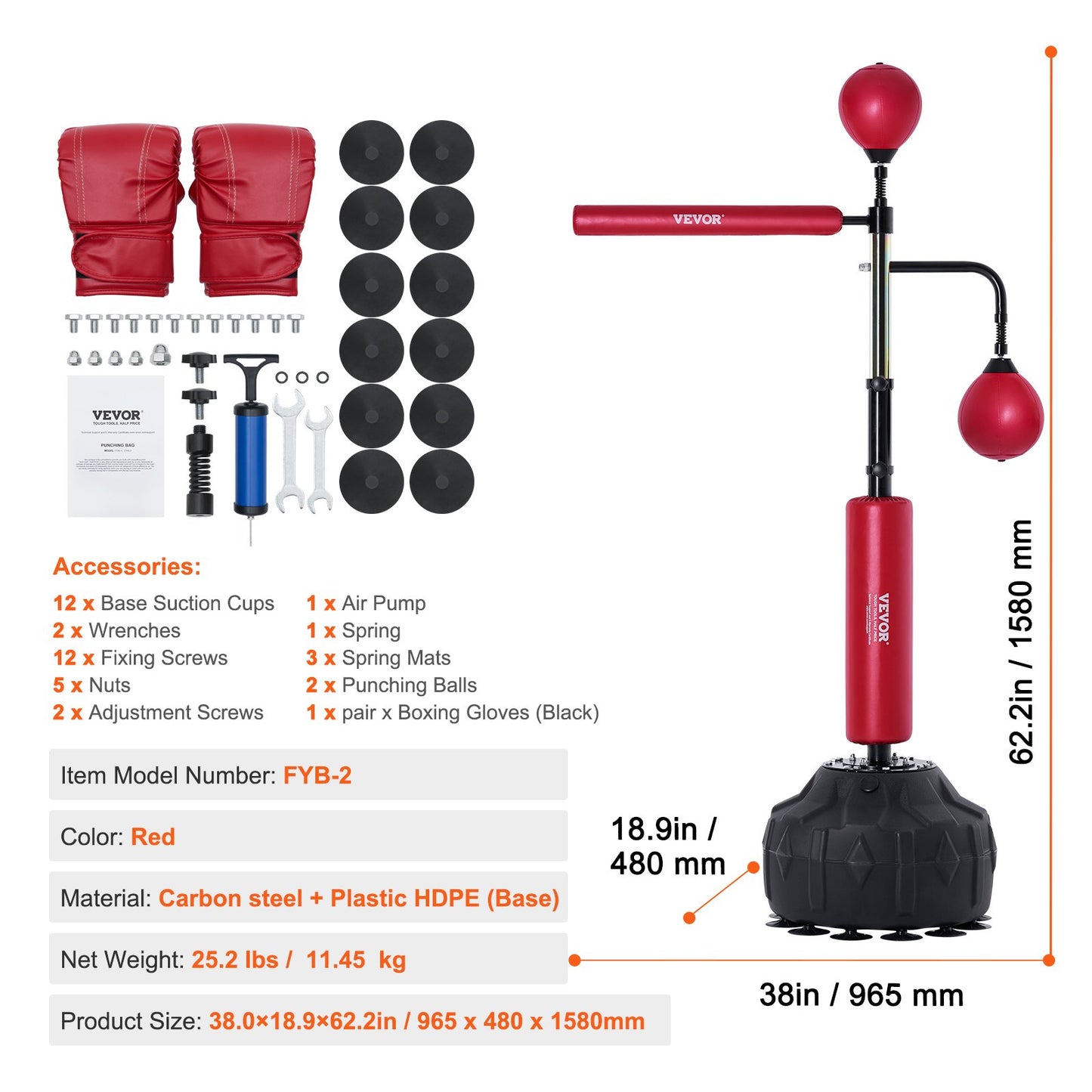 Boxing Speed Trainer, Punching Bag with Stand, Reflective Punching Bag for Teens and Adults, Height Adjustable Free Standing Strike Bag Set with Gloves, Workout Speed Bag for Training Home Gym, Red