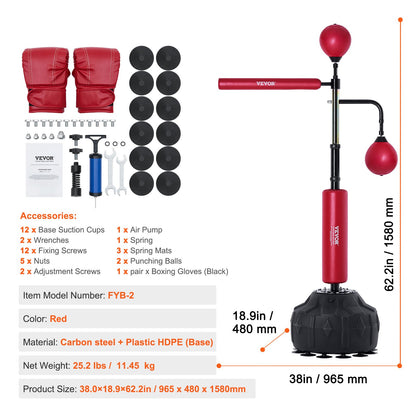 Boxing Speed Trainer, Punching Bag with Stand, Reflective Punching Bag for Teens and Adults, Height Adjustable Free Standing Strike Bag Set with Gloves, Workout Speed Bag for Training Home Gym, Red