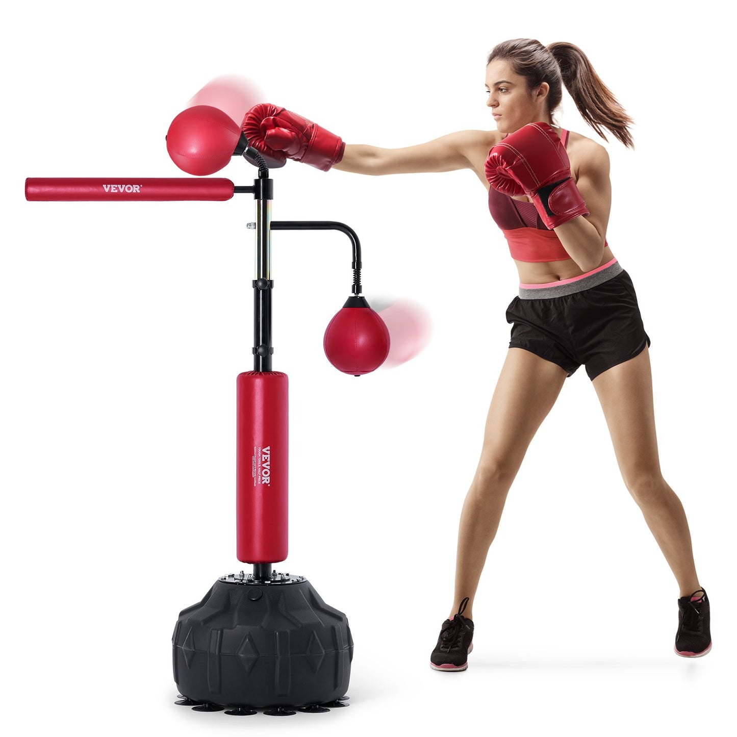 Boxing Speed Trainer, Punching Bag with Stand, Reflective Punching Bag for Teens and Adults, Height Adjustable Free Standing Strike Bag Set with Gloves, Workout Speed Bag for Training Home Gym, Red