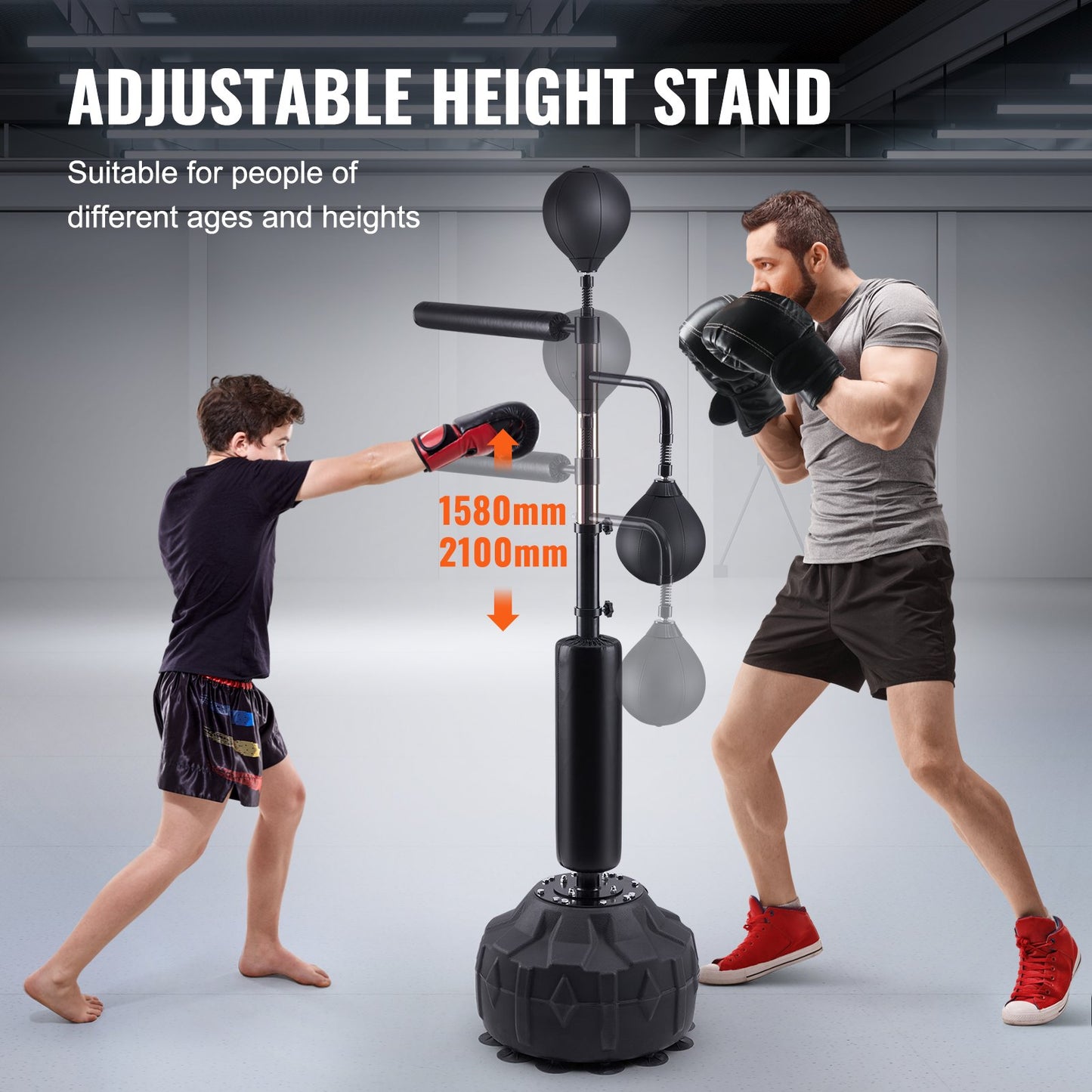 Boxing Speed Trainer, Punching Bag with Stand, Reflex Boxing Bag for Teens and Adults, Height Adjustable Free Standing Strike Bag Set with Gloves, Workout Speed Bag for Training Home Gym, Black