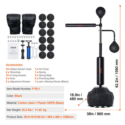 Boxing Speed Trainer, Punching Bag with Stand, Reflex Boxing Bag for Teens and Adults, Height Adjustable Free Standing Strike Bag Set with Gloves, Workout Speed Bag for Training Home Gym, Black