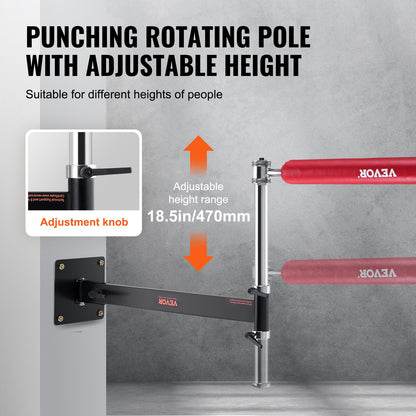 Box-Spinning-Stange zur Wandmontage, verstellbare Punching-Spinning-Stange, Box-Geschwindigkeitstrainer mit Handschuhen, rote Reflex-Boxstange, Box-Trainingsgerät für Kickboxen, MMA, Stressabbau und Fitness