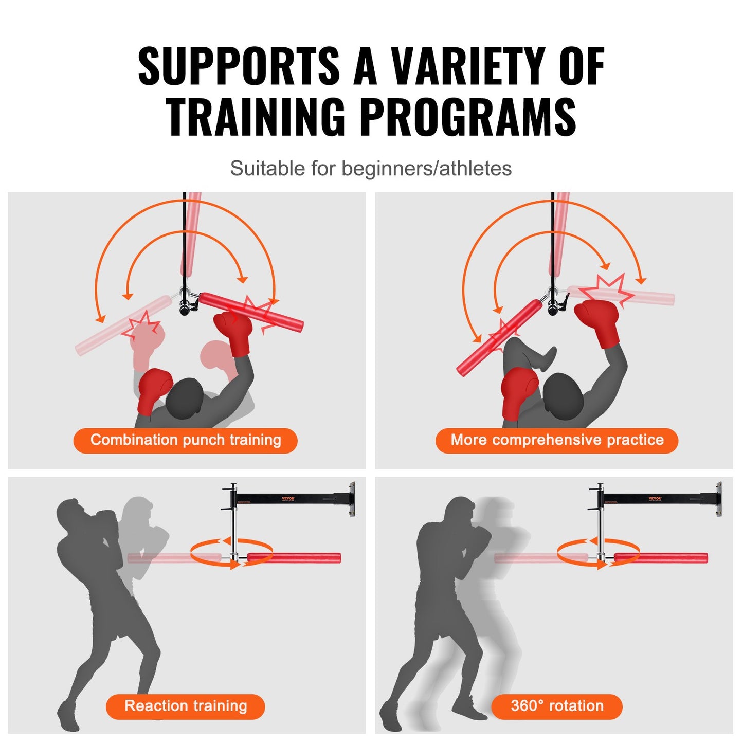 Box-Spinning-Stange zur Wandmontage, verstellbare Punching-Spinning-Stange, Box-Geschwindigkeitstrainer mit Handschuhen, rote Reflex-Boxstange, Box-Trainingsgerät für Kickboxen, MMA, Stressabbau und Fitness