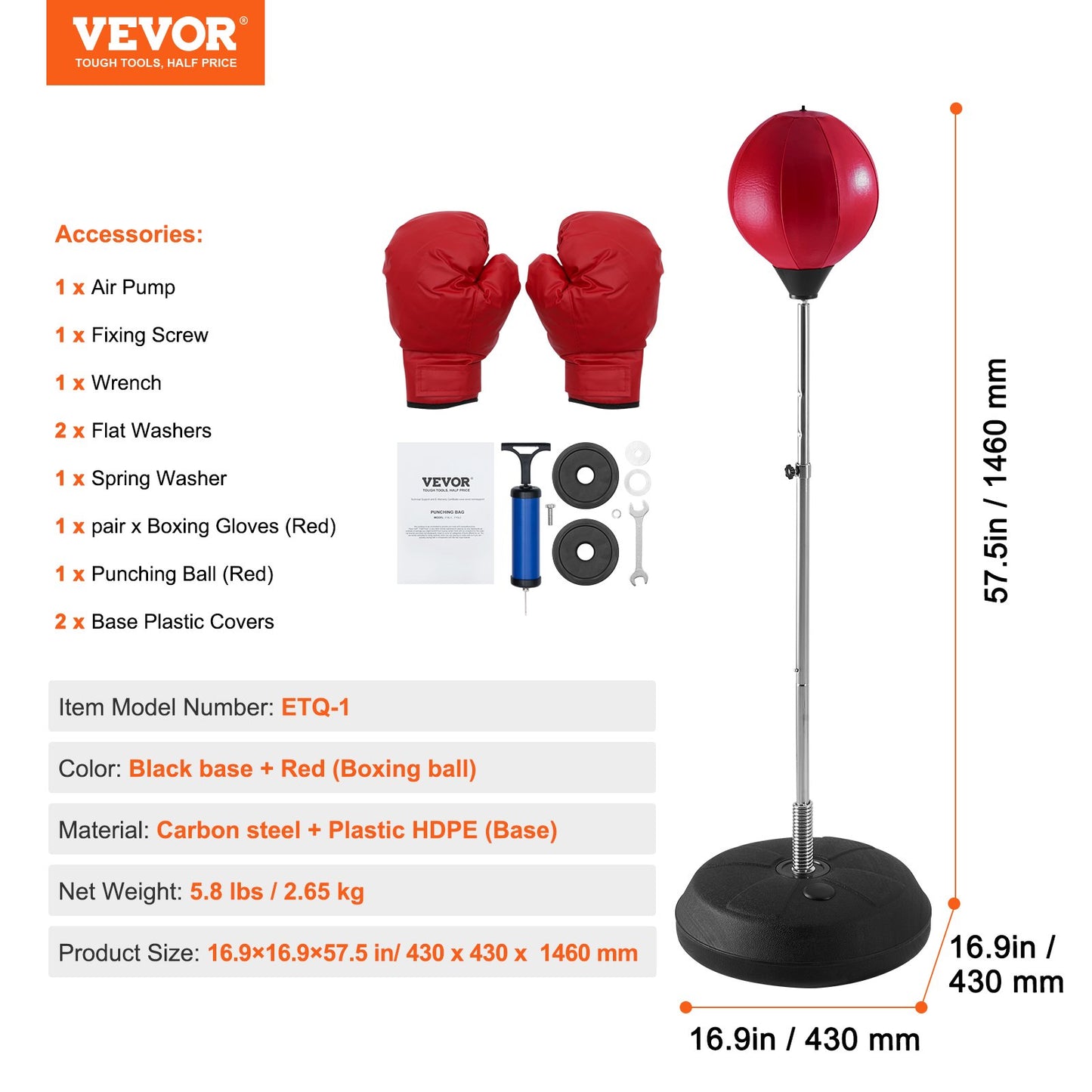 Punching Bag, Reflex Boxing Bag for Kids and Adults, Height Adjustable Free Standing Strike Bag Set with Boxing Gloves and Stand, Workout Speed Bag for Home Gym Training, Stress Relief and Fitness