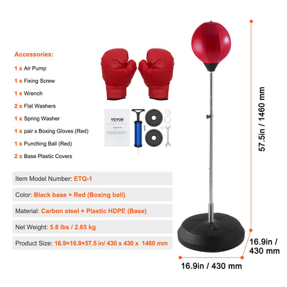 Punching Bag, Reflex Boxing Bag for Kids and Adults, Height Adjustable Free Standing Strike Bag Set with Boxing Gloves and Stand, Workout Speed Bag for Home Gym Training, Stress Relief and Fitness