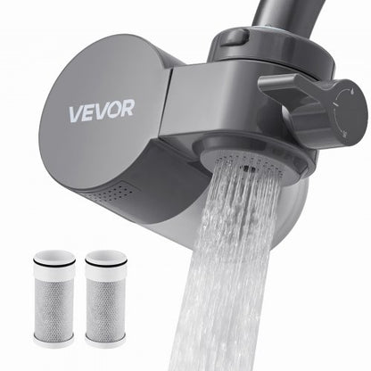 Faucet Mount Water Filter, Horizontal Water Purifier for Sink Tap, Carbon Fiber Filter, Removes Chlorine Lead with 3 Filters, Fits Most Kitchen or Bathroom Faucets, Gray