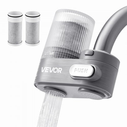 Faucet Mount Water Filter, Vertical Water Purifier for Sink Tap, Carbon Fiber Filter, Removes Chlorine Lead with 3 Filters, Fits Most Kitchen or Bathroom Faucets, Gray