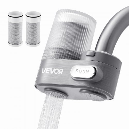 Faucet Mount Water Filter, Vertical Water Purifier for Sink Tap, Carbon Fiber Filter, Removes Chlorine Lead with 3 Filters, Fits Most Kitchen or Bathroom Faucets, Gray