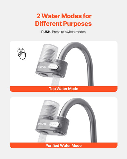Faucet Mount Water Filter, Vertical Water Purifier for Sink Tap, Carbon Fiber Filter, Removes Chlorine Lead with 3 Filters, Fits Most Kitchen or Bathroom Faucets, Gray
