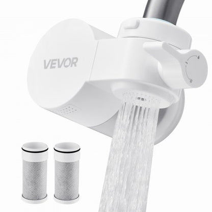 Faucet Mount Water Filter, Horizontal Water Purifier for Sink Tap, Carbon Fiber Filter, Removes Chlorine Lead with 3 Filters, Fits Most Kitchen or Bathroom Faucets, White
