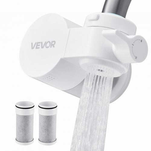 Faucet Mount Water Filter, Horizontal Water Purifier for Sink Tap, Carbon Fiber Filter, Removes Chlorine Lead with 3 Filters, Fits Most Kitchen or Bathroom Faucets, White
